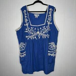 Denim 24/7 Vintage Women’s Floral Embroidered Tunic Tank Cottage Romantic 32W
